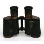 A pair of Russian WWII binoculars (Possibly Red Army), one end plate impressed with a hammer and