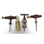 A group of 19th century corkscrews (4).Condition Report Brass corkscrew marked 'Thomasons Patent