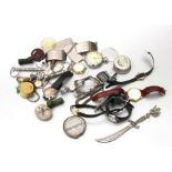 A quantity of ladies and gentleman's wristwatches and other items.
