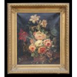 Victorian school - Still Life of Flowers in a Basket - oil on canvas, framed, 48 by 58cms.