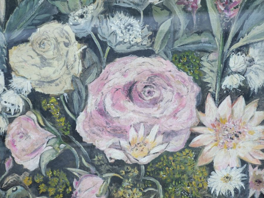 Modern British - Still Life of Cabbage Roses - oil on canvas, framed & glazed, 39 by 49cms. - Image 3 of 5