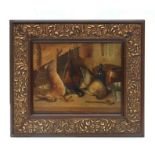 19th century school - Still Life of Dead Game in a Larder - oil on panel, framed, 29 by 23cms.