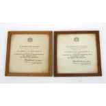 Two WW2 period glazed and framed Royal Air Force Mentioned in Despatches certificates named to