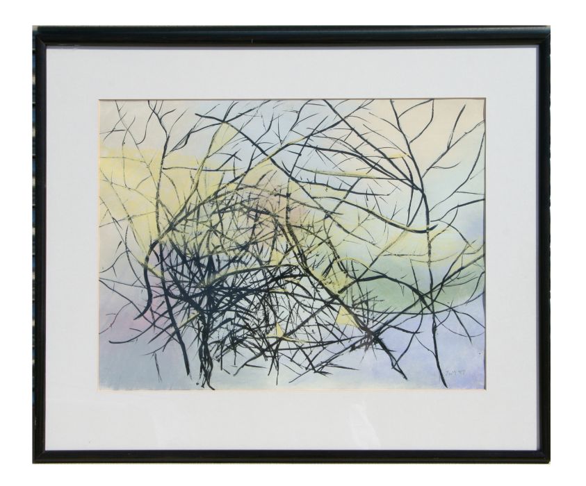 J Marshall (modern British) - Blackthorn - mixed media, initialled and dated '97 lower right, framed