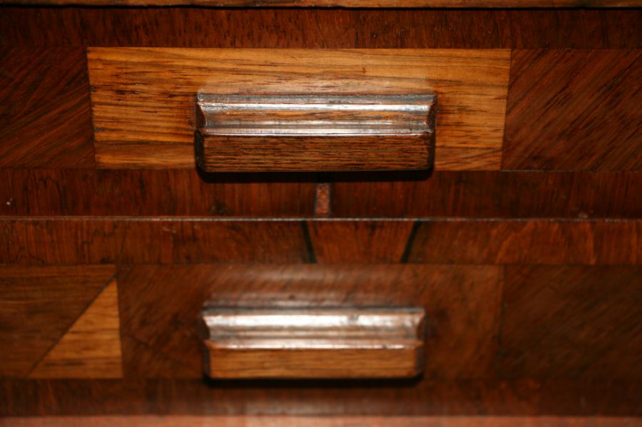 An early 20th century Cotswold school Gimson style side walnut cabinet, the pair of panelled doors - Image 8 of 9