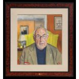 Modern British - Half Length Portrait of a Gentleman - possibly Terence Conran, oil on canvas,