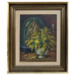 Late 19th/early 20th century Continental School - Still life of yellow flowers in front of a brass