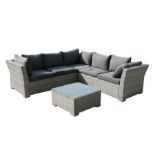 A rattan style three-piece interlocking garden patio set comprising of three seater sofa, a two