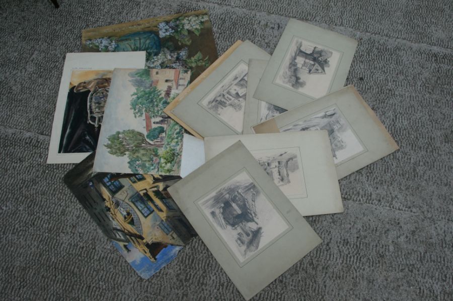 A quantity of various oil and watercolour paintings to include portraits, landscapes, drawings and - Image 3 of 5