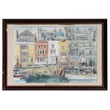 Sandy Gore - Trinity Jetty, Weymouth - watercolour, signed & dated 1983 lower right, framed &