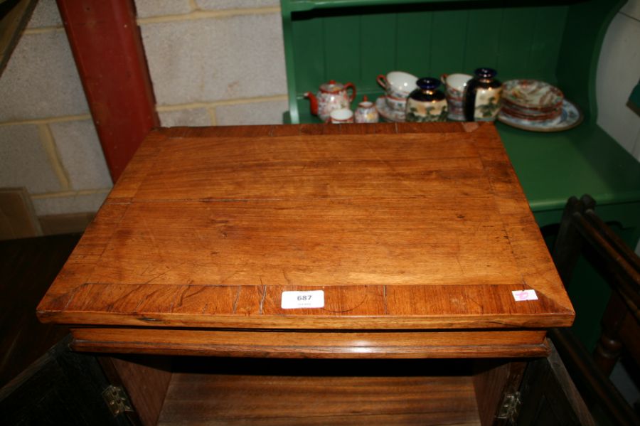 An early 20th century Cotswold school Gimson style side walnut cabinet, the pair of panelled doors - Image 5 of 9