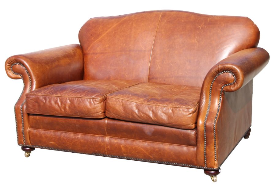 A contemporary moustache back two-seater leather sofa, approx 145cms wide.Condition ReportThere is a