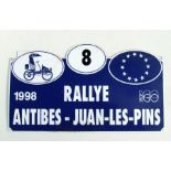 A 1998 Antibes-Juan-Les-Pins Ralle plaque Racing Number 8, 40cms wide.