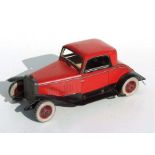 A 1930's Burnett Ltd London tinplate clockwork coupe motor car with printed lithograph decoration