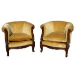 A pair of French upholstered tub armchairs (2).