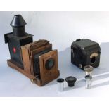 A quantity of old cameras and lenses including Taylor-Hobson Cooke, Dallmeyer, Angenieux and a