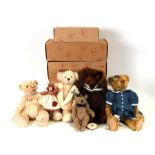 A group of five Barton's Creek Collection plush teddy bears, all boxed.