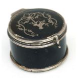 An Edwardian silver and tortoiseshell circular trinket box with piquet decoration to the cover,
