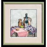M Cooper (modern British) - Still Life of Wine, Fruit & Jugs - signed & dated '93 lower right,