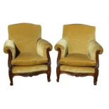 A pair of French upholstered armchairs (2).