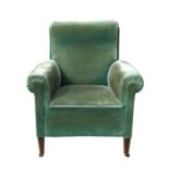 An Edwardian green upholstered armchair on tapering square front supports.Condition ReportVelvet