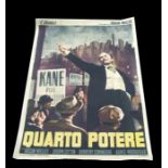 Citizen Kane Quarto Potere, 1968 re-released RKO, Italian 4-foglio, linen backed poster, 140 by