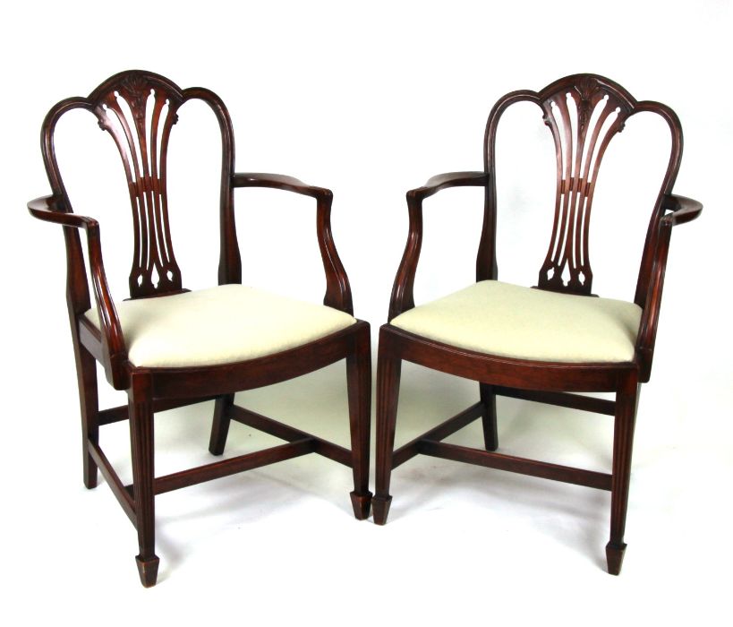 A set of eight Hepplewhite style mahogany dining chairs with pierced vase shaped splats, drop-in - Image 2 of 3