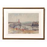 David William Burley (1901-1990) - Harbour Scene with Lighthouse - signed lower right,