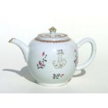 A Chinese famille rose export teapot of globular form, initialled 'AA', 15cms high.Condition