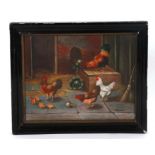 Franscia - Chickens in a Farmyard - oil on board, signed lower right, framed, 25 by 20cms.