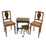 A pair of hall chairs; together with two stools (4).