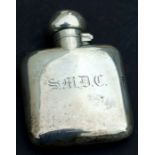 A silver miniature hip flask, initialled, weight 48g.