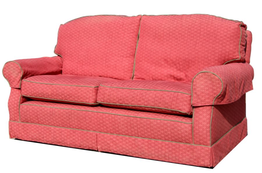 A modern upholstered two-seater sofa.