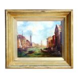 Venetian school - Canal Scene with Gondolas - oil on canvas, framed & glazed, 29 by 24cms.