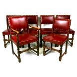 A set of six continental dining chairs (five chairs and one carver) with red upholstered seats and