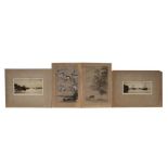 A small portfolio consisting of two mounted etchings by John Fullwood and Alfred Blundell, both