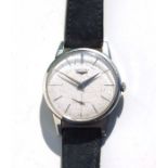A gentleman's Longines steel wrist watch with white dial with dagger hands and subsidiary seconds