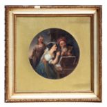 19th century school - The Money Lender - circular oil on canvas, framed & glazed, 21cms diameter.