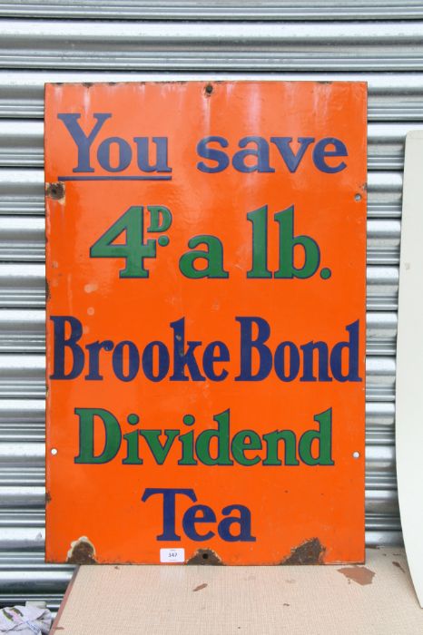 An original enamel advertising sign - You Save 4d a lb Brooke Bond Dividend Tea - 51cms wide. - Image 2 of 3