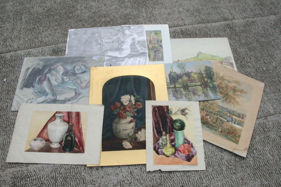 A quantity of various oil and watercolour paintings to include portraits, landscapes, drawings and - Image 5 of 5