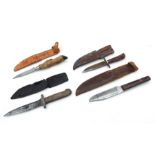 Four sheath knives including one by William Rodgers with a blade length of 12.5cms (5ins)
