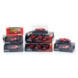 A collection of Ferrari 1:43 scale diecast models including Hot Wheels, Schumacher 2000-2002