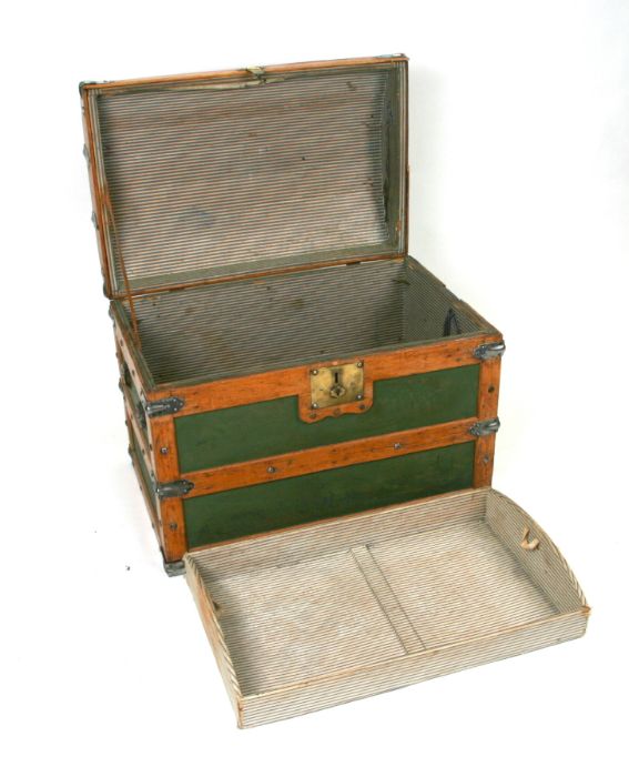 An oak and metal bound dome topped travel trunk, 69cms wide. - Image 2 of 2