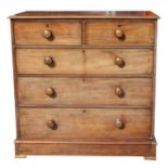 A Victorian mahogany chest of two short and three long graduated drawers, on a plinth base, 106cms