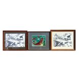 20th century school - a coloured print depicting fish on a plate, framed & glazed, 31 by 25cms;