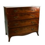 A Regency mahogany chest of four graduated long drawers, on splay bracket feet, 111cms wide.