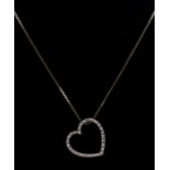 A 9ct gold heart shaped pendant on chain, pave set with small diamonds, weight 5.3g.