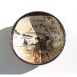 A Japanese Satsuma bowl decorated with a landscape scene with figures and a fisherman, signed, 12cms