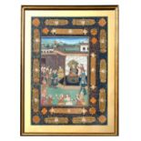 Persian school - Court Scene - watercolour, framed & glazed, 53 by 77cms.