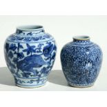 A Chinese blue & white vase decorated with shi shi amongst flowering scrolling foliage, 15cms